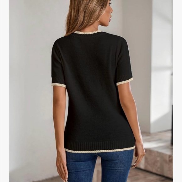 Black and Cream Women’s Short Sleeved Sweater Soft Material NWOT Sz L - Picture 7 of 8
